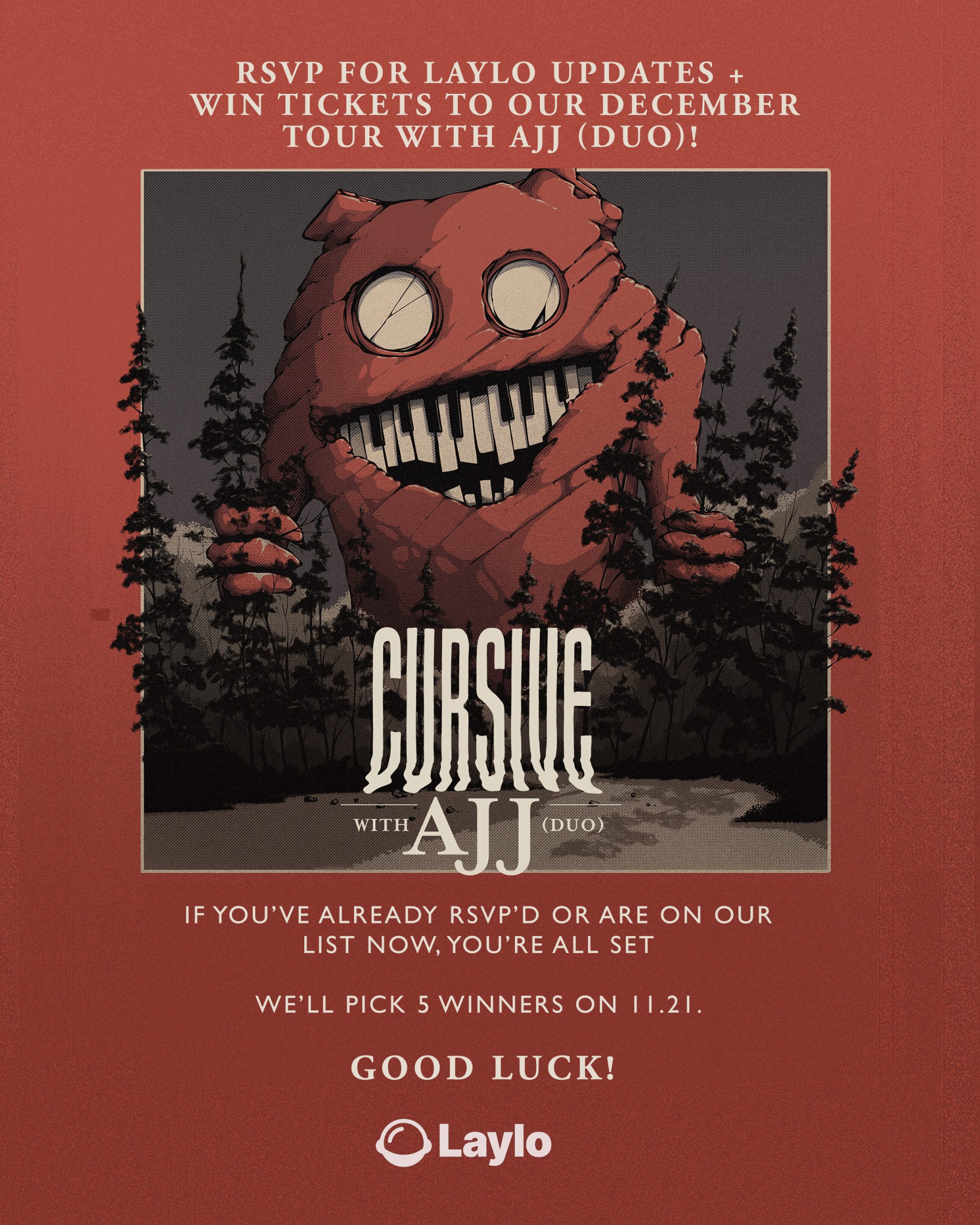 Cursive RSVP to win tickets Laylo multidrop